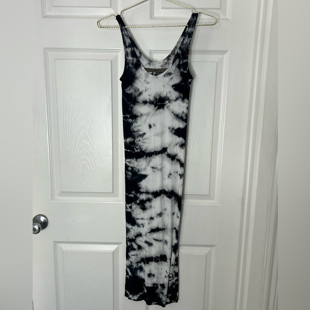 Enza Costa Ribbed Black and White Tie-Dye Women's Midi dress Sz S